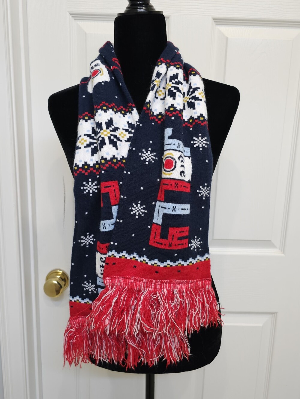Mille Lite, Festive Navy and Red Holiday Scarf - Picture 2 of 7